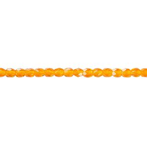 Bead, Czech fire-polished glass, orange, 3mm faceted round. Sold per 15-1/2" to 16" strand, approximately 130 beads.