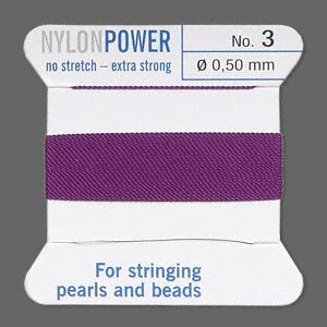 Thread, Griffin, nylon, amethyst purple, size #3. Sold per 2-meter card (approximately 78 inches).