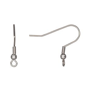 Ear wire fishhook 1pkg1000, 21mm / 3mm ball / 4x1.5mm coil / perpendicular open loop, 21 gauge stainless steel 500 pair