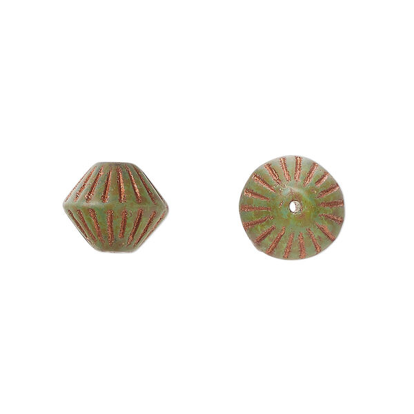 Bead, Preciosa, Czech pressed glass, opaque light aqua matte copper, 11mm fluted bicone. Sold per pkg of 12. image number 0