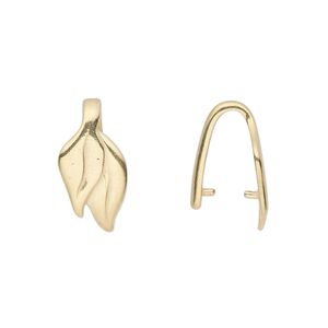 Bail, JBB Findings, ice-pick, gold-plated pewter (tin-based alloy), 18x9mm single-sided double leaf with 11mm grip length. Sold per pkg of 2.