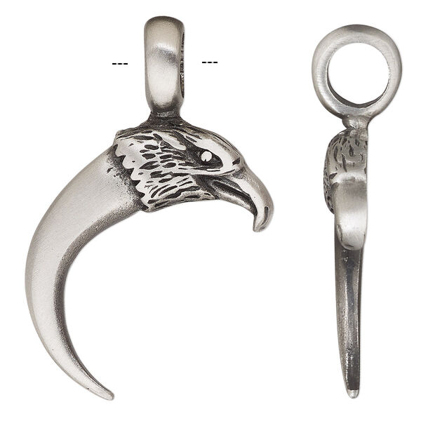 Pendant, Powerful Pewter Pendants, antiqued pewter (tin-based alloy), 44x29mm single-sided eagle talon with 7mm hole. Sold individually. image number 0