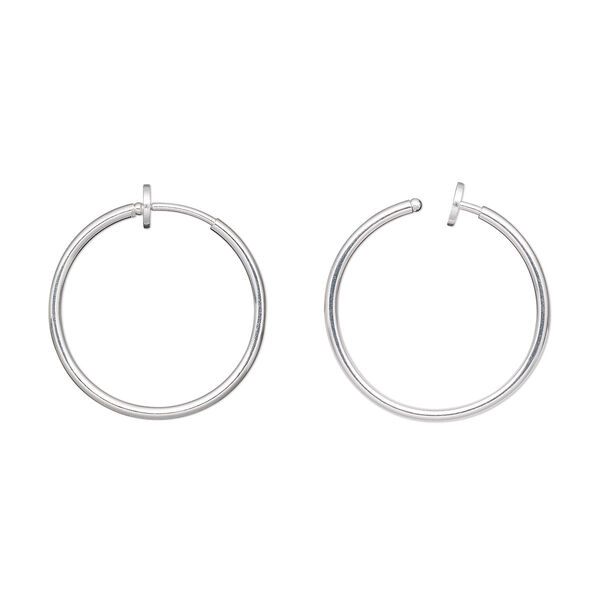 Earring, silver-plated brass, 25mm round hoop with pierced-look spring closure. Sold per pair. image number 0