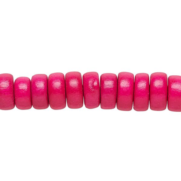 Bead 1pkg1, Taiwanese cheesewood (dyed / waxed), dark pink, 8x4mm rondelle, 15-1/2 to 16 inches. image number 0
