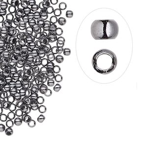 Crimp, gunmetal-plated brass, 2.5mm round, 1.5mm inside diameter. Sold per pkg of 500.