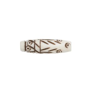 Bead, bone (dyed), antiqued brown, 24x6mm-24x8mm hand-cut carved hairpipe with lines and dots design, Mohs hardness 2-1/2. Sold per pkg of 20.