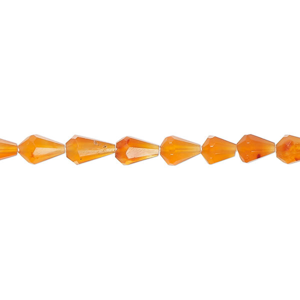 Bead, carnelian (dyed / heated), 6x4mm-7x5mm hand-cut faceted teardrop, B+ grade, Mohs hardness 6-1/2 to 7. Sold per 14-inch strand, approximately 55 beads. image number 0