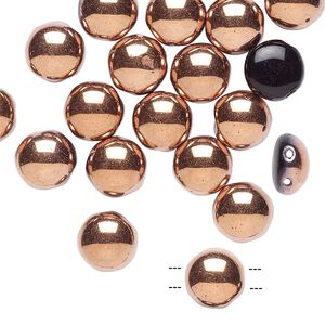 Bead, Preciosa Candy™, Czech pressed glass, opaque black with half-coat copper, 8mm candy with (2) 0.8-0.9mm holes. Sold per pkg of 20.
