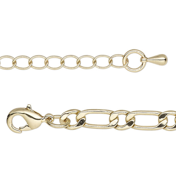 Chain, gold-plated brass, 5mm long and short flat oval, 16 inches with 2-inch extender chain and lobster claw clasp. Sold individually. image number 0
