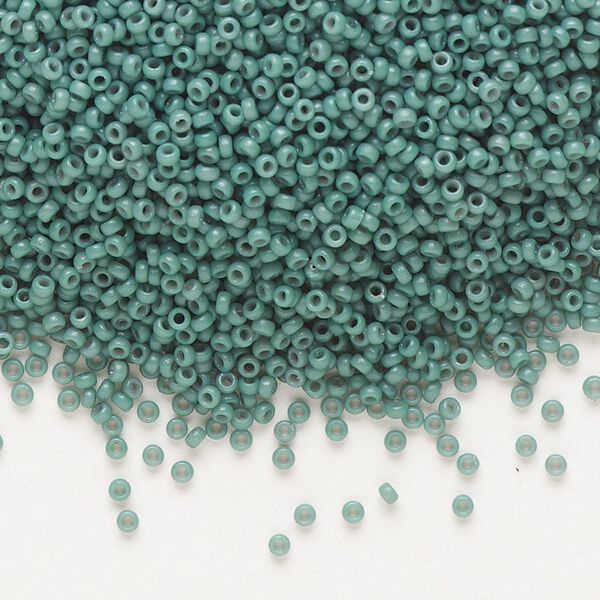 Seed bead, Miyuki, glass, pkg/250g, #15 rocaille, Duracoat® opaque outside dyed eucalyptus, (RR-4481). image number 0