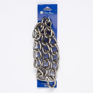 Chain, gunmetal--finished "pewter" (zinc-based alloy), 20mm curb. Sold per pkg of 18 inches.