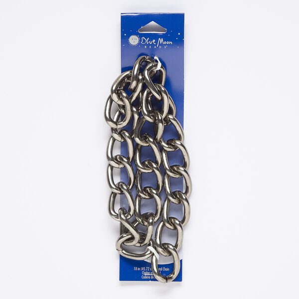 Chain, gunmetal--finished "pewter" (zinc-based alloy), 20mm curb. Sold per pkg of 18 inches. image number 0