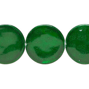 Mother-of-pearl shell 1pkg1, puffed flat round bead 15 inch dark green 19-20mm