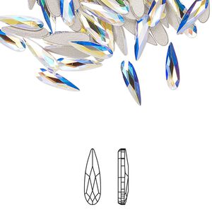 Flat back 30pk crystal AB foil back, Crystal Passions® 10x2.8mm raindrop 2304