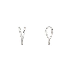 Bail, rabbit ear, fine silver, 11x4mm with 3mm peg, fits bead with 1mm hole. Sold per pkg of 2.