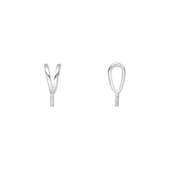 Bail, rabbit ear, fine silver, 11x4mm with 3mm peg, fits bead with 1mm hole. Sold per pkg of 2. image number 0