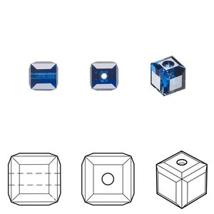 Bead 48pk dark sapphire, Crystal Passions® Regenerated 6mm cube 5601