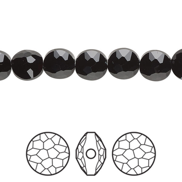 Bead 144pk jet, Swarovski® 8mm puffed round 5034 image number 0