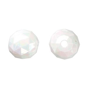 Bead, acrylic, white AB, 15mm faceted round. Sold per 100-gram pkg, approximately 50 beads.