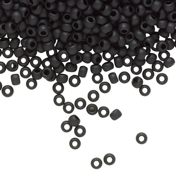 Seed bead, TOHO BEADS®, glass, pkg/7.5g, #8 round, opaque frosted jet (TR-08-49F). image number 0