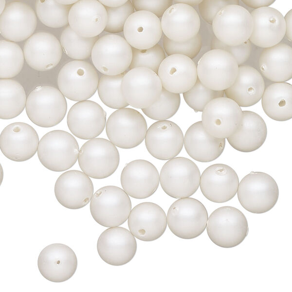Bead, acrylic pearl, satin white, 6mm round. Sold per 2-ounce pkg, approximately 385 beads. image number 0