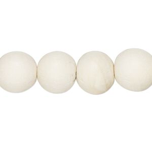 Bead, Taiwanese cheesewood (dyed / waxed), white, 11-12mm round. Sold per pkg of (2) 15-1/2" to 16" strands.