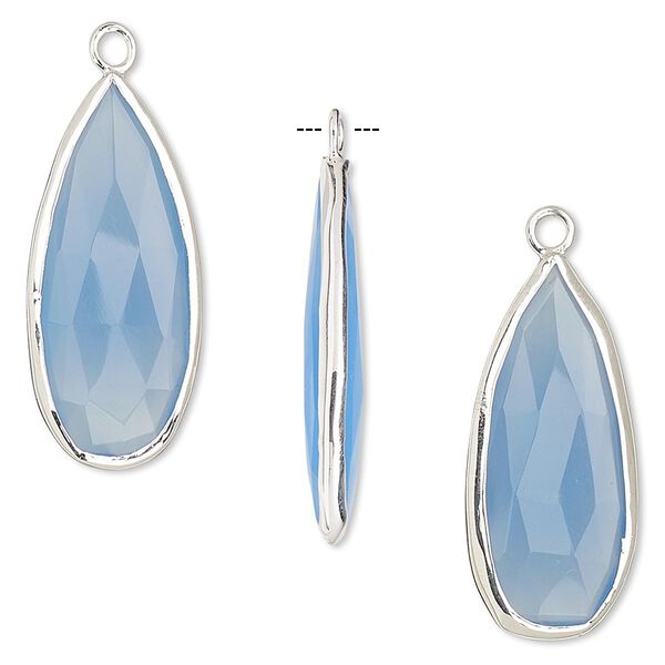 Drop, blue chalcedony (dyed) and sterling silver, 27x12mm double-sided faceted teardrop. Sold per pkg of 2. image number 0
