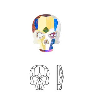 Flat back 1pk crystal AB foil back, Crystal Passions® 18x14mm skull 2856
