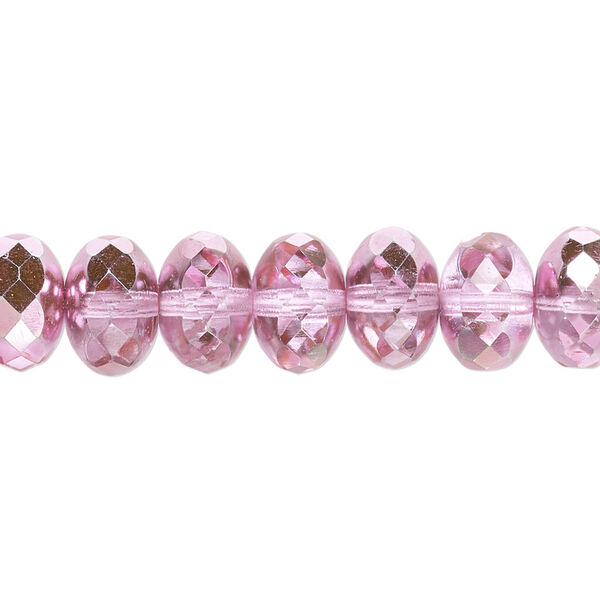 Bead, Czech fire-polished glass, metallic bubblegum, 11x7mm faceted rondelle. Sold per 15-1/2" to 16" strand. image number 0