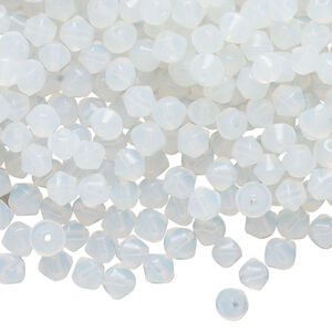 Bead, sea "opal" glass 1pkg1, translucent white, 4mm bicone, 4 ounces.