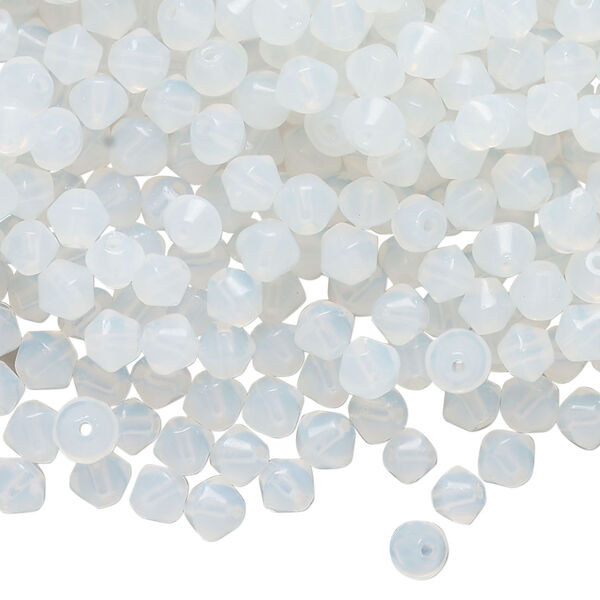 Bead, sea "opal" glass 1pkg1, translucent white, 4mm bicone, 4 ounces. image number 0