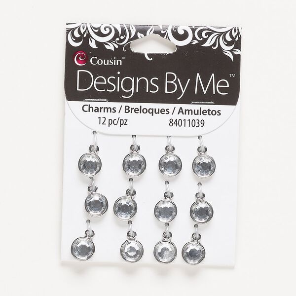 Drop, silver-finished "pewter" (zinc-based alloy) and acrylic, clear, 10mm single-sided round. Sold per pkg of 12. image number 0