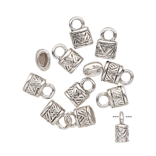 Cord end, glue-in, antique silver-finished "pewter" (zinc-based alloy), 6x5mm tube with 4.5x2mm inside diameter. Sold per pkg of 10. image number 0