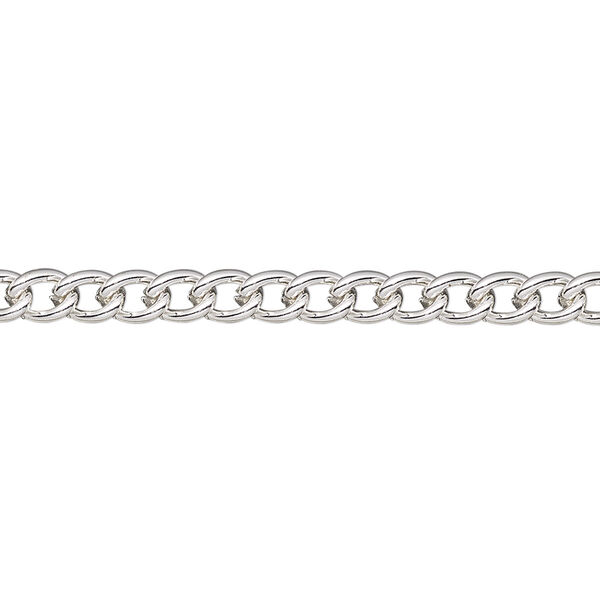 Chain, silver-plated steel, 4mm curb. Sold per pkg of 5 feet. image number 0