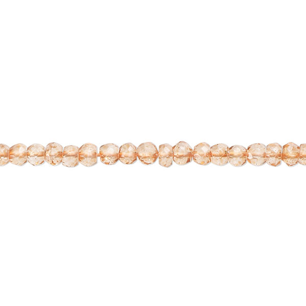 Bead, quartz crystal (coated), peach, 3x2mm-4x3mm hand-cut faceted rondelle, B grade, Mohs hardness 7. Sold per 12-inch strand, approximately 130 beads. image number 0