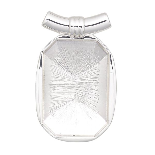 Pendant, Almost Instant Jewelry®, silver-plated "pewter" (zinc-based alloy), 36.5x23mm with 27x18.5mm emerald-cut setting and 2mm hole. Sold individually. image number 0