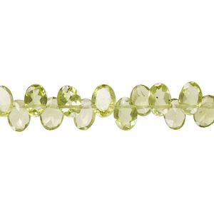 Peridot 1pkg1, hand-cut top-drilled flat-sided faceted puffed oval bead natural 14 inch 7x5mm