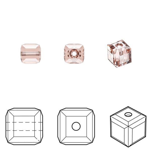 Bead 144pk rose peach, Swarovski® 6mm cube 5601 image number 0