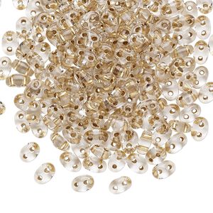 Seed bead, Preciosa Twin™ Czech glass, pkg/250g, 5x2.5mm oval, transparent bronze color-lined clear, (68106).