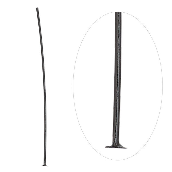 Head pin, black-finished brass, 2 inches, 21 gauge. Sold per pkg of 50. image number 0
