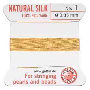 Thread, Griffin, silk, amber yellow, size #1. Sold per 2-meter card (approximately 78 inches).