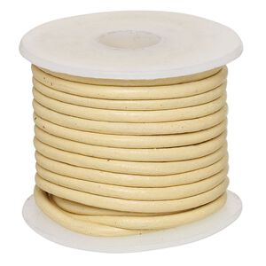 Cord, leather (dyed), cream, 2-2.2mm round. Sold per 5-yard spool.