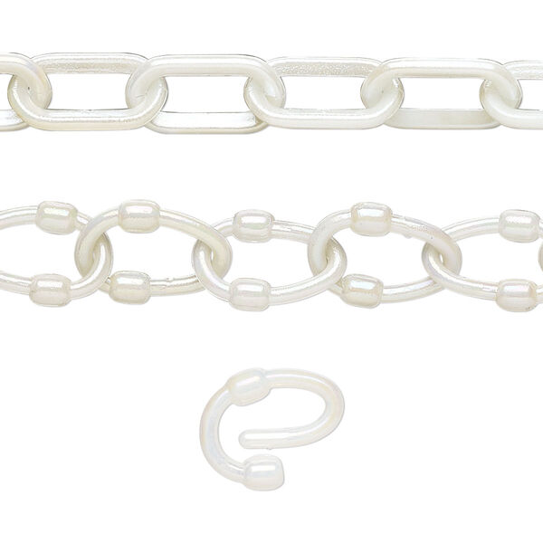 Chain, plastic, white AB, 7mm oval with 9mm oval link. Sold per (5) 15" to 16" sections. image number 0