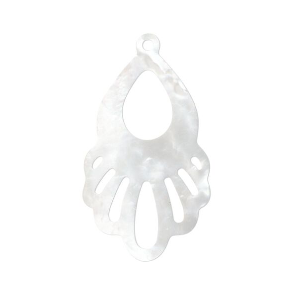 Focal, mother-of-pearl shell (bleached), 31x19mm with cutouts, Mohs hardness 3-1/2. Sold individually. image number 0