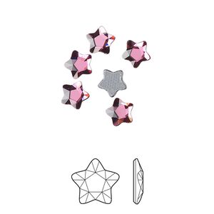 Flat back 360pk dark rose foil back, Swarovski® hotfix 6mm star flower 2754