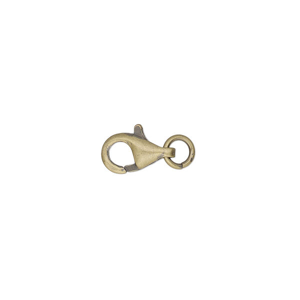 Clasp, lobster claw, antique gold-plated brass, 9x6mm with jump ring. Sold per pkg of 100. image number 0