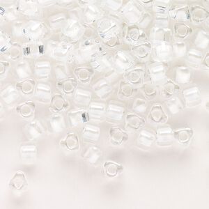 Seed bead, Miyuki, glass, transparent clear color-lined white, (TR1104), #5 triangle. Sold per 250-gram pkg.
