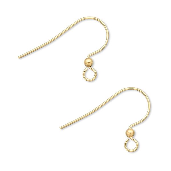 Ear wire fishhook 1pkg100 gold-plated, 17mm / 2.5mm ball / open loop, 22 gauge brass 50 pair image number 0