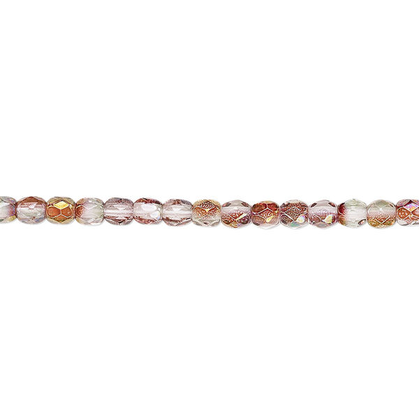 Bead, Czech fire-polished glass, pink and green luster, 3mm faceted round. Sold per 15-1/2" to 16" strand. image number 0