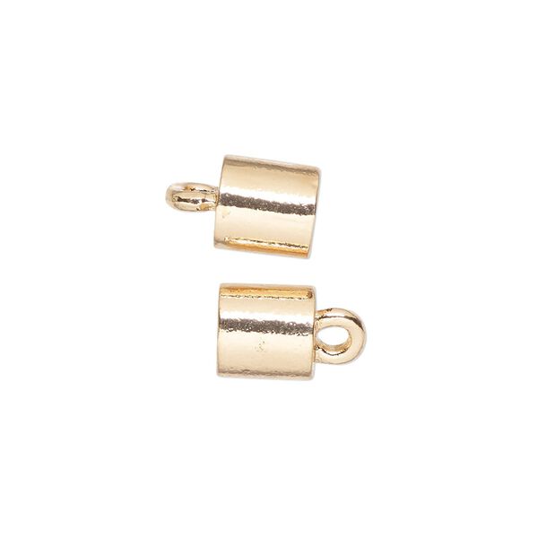 Cord end, glue-in, painted gold-finished "pewter" (zinc-based alloy), 8mm barrel with pink tint, 5.5mm inside diameter. Sold per pkg of 2. image number 0